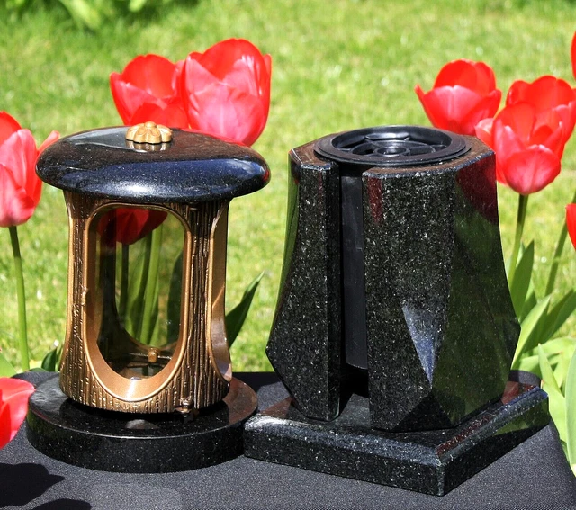 Designgrab Grablampe Elegance - Granit Lampe Mit Vase Schwarz