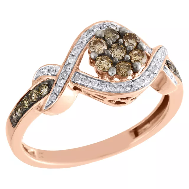 10K Rose Gold Brown Diamond Wedding Engagement Ring Ladies Flower Halo 0.50 CT.