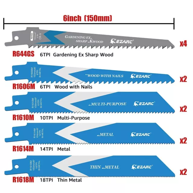 12Pack EZARC Reciprocating Saw Blades Bi-Metal Electric Wood Pruning Saw Blades 2