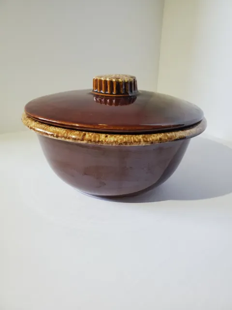 Vintage HULL Pottery Brown Drip Glaze Large Covered Casserole Serving Dish