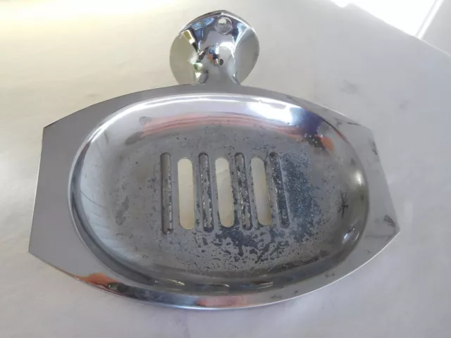 Vintage chrome or nickel plated BATH SOAP DISH wall tear drop torpedo mount