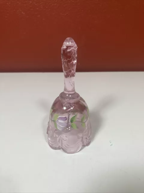 Gorgeous 4.5" Tall Vintage Fenton Pink Hand Painted Glass Bell Floral Signed