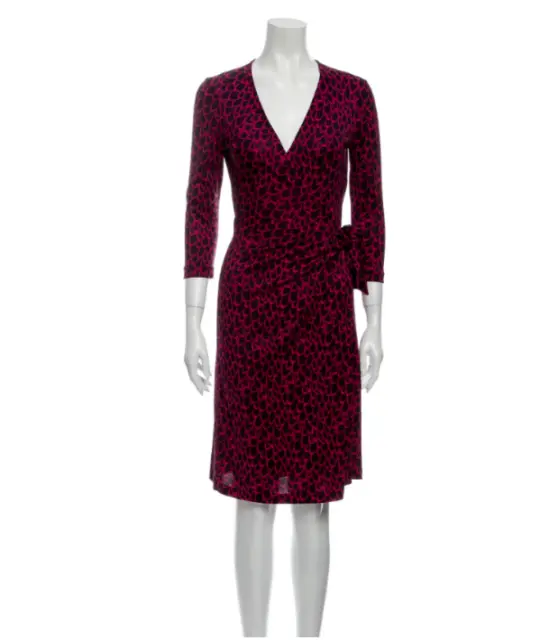 Diane von Furstenberg DVF Dress Pink Black  Raspberry Wings Wrap 100% Silk Sz 4