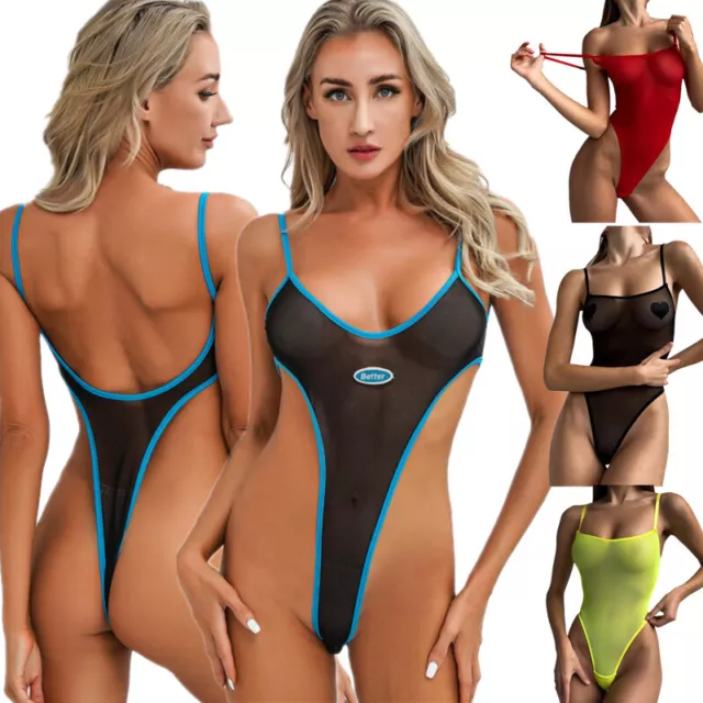 Women's Sheer Mesh Monokini Swimwear Sexy Backless See Through Lingerie Swimsuit
