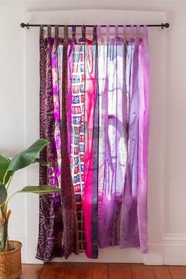 Indian Sari Patchwork Curtain Drape Window Decor Silk Sari Pink Color Curtain