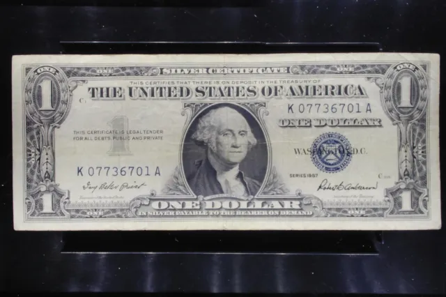 1957 $1 Silver Certificate Dollar Bill Blue Seal K 07736701 A VG-VF