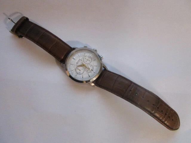 HUGO BOSS CHRONOGRAPHE Cadran Blanc Cuir Marron Montre Hommes 1512871