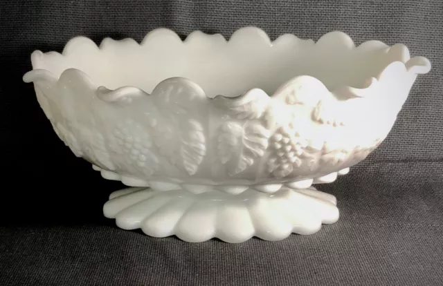 Westmoreland Milk Glass Paneled Grape 11" Oval Lipped Footed Bowl