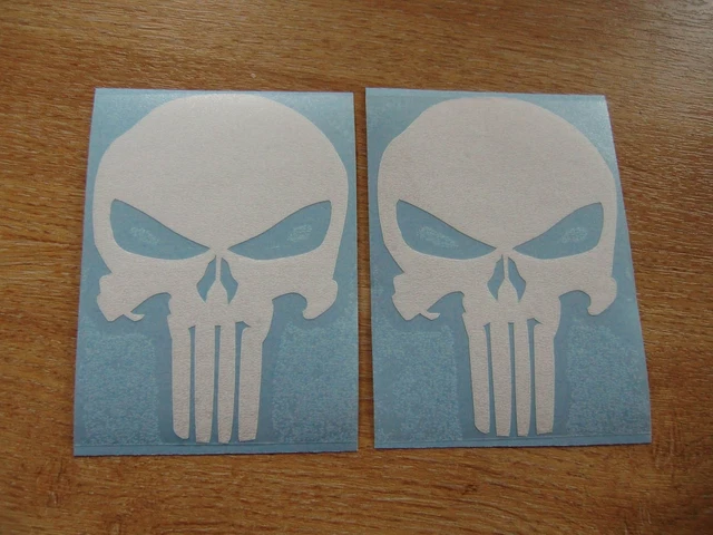 Punisher Skull Decal Stickers - Black & Red - Set Of 2 - 100x70mm - Perfect For Car, Bike, Van Bumpers