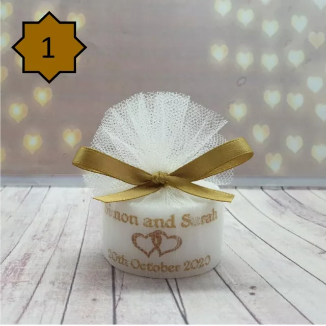 Favori di nozze a tema oro personalizzato Tealight, vari modelli 2