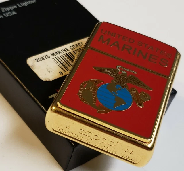 Zippo Lighter USMC Marines Heavy Plate Enameled Crest Gold Dust Color 2006 RARE