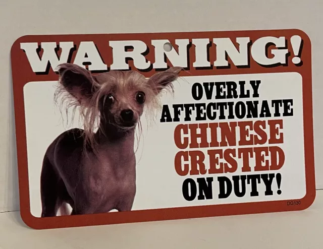 Warning! Overly Affectionate CHINESE CRESTED On Duty Plastic Wall Sign Toy Dog