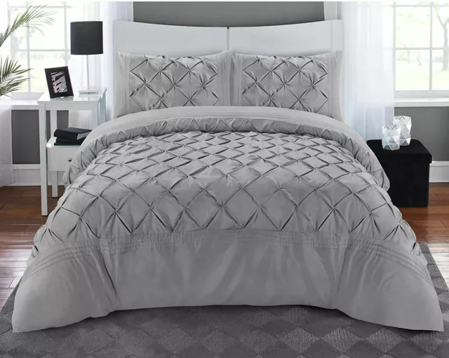 Luxury Pintuck Duvet Cover Quilt Pin Tuck Bedding Set Double King Super King