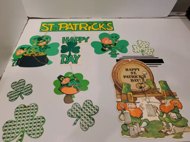 Vintage St Patrick's Die Cut 1980s  Leprechaun Shamrock Lot of 10pcs Hallmark
