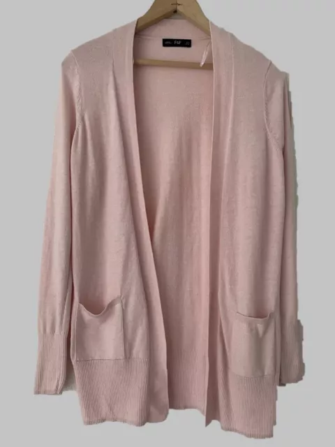F&F Pink Knitted Open Long Sleeve Cardigan, Cotton blend, Pockets, Size 8