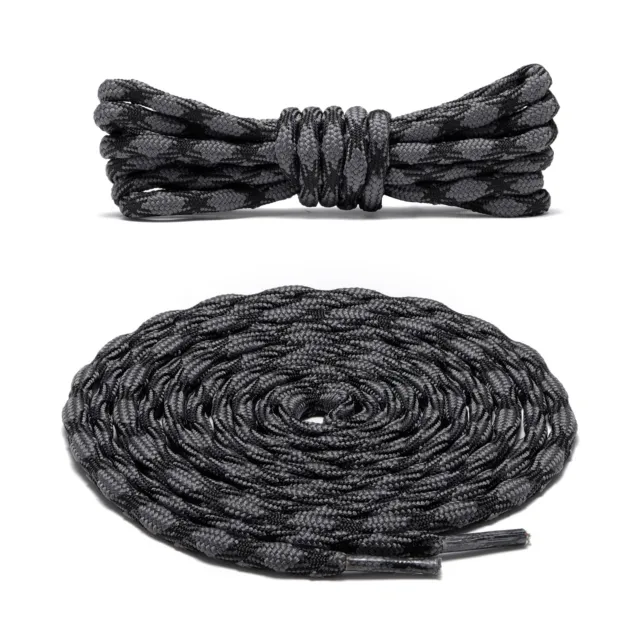 2Pair Wave Gray Black Hiking Work Boot Shoe Laces for 5 6 7 8 eyelets Stay Tied