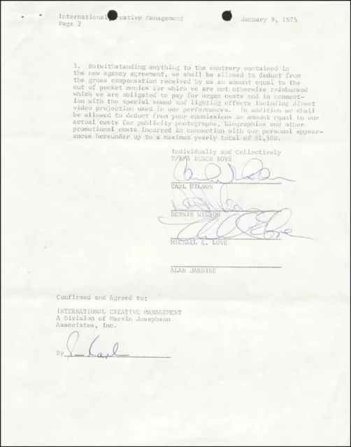 The Beach Boys - Contract Signed 01/09/1975 With Co-Signers