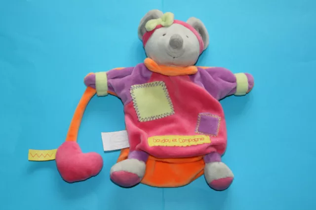Doudou Et Compagnie Doudou Souris Marionnette Zigzag Orange Rose Dc2560 Kom9