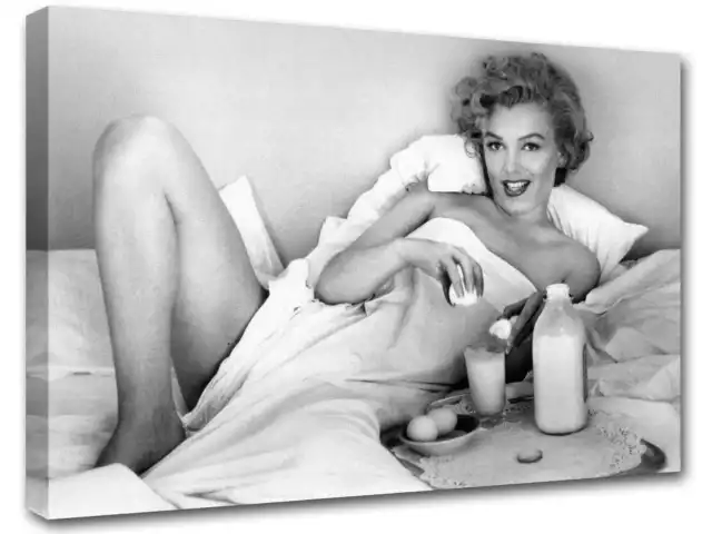 Quadro Marilyn Monroe sexy colazione nuda sul letto moderno stampa su tela mr84