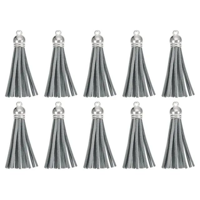 20Pcs 2.2" Leather Tassels Keychain Charm with Silver Cap for DIY, Grey