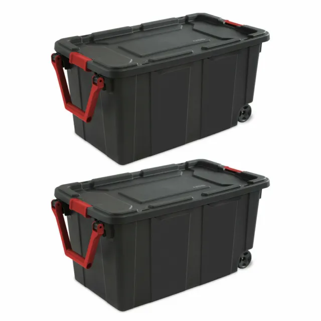 WHEELED TOTE PLASTIC Storage Container Box With Lid 40-Gal Organizer ...