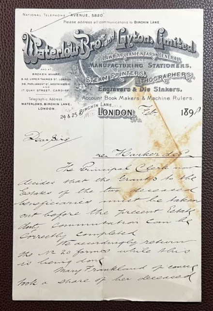 1898 Waterlow Bros & Layton Ltd, Printers, Birchin Lane, London Ornate Letter