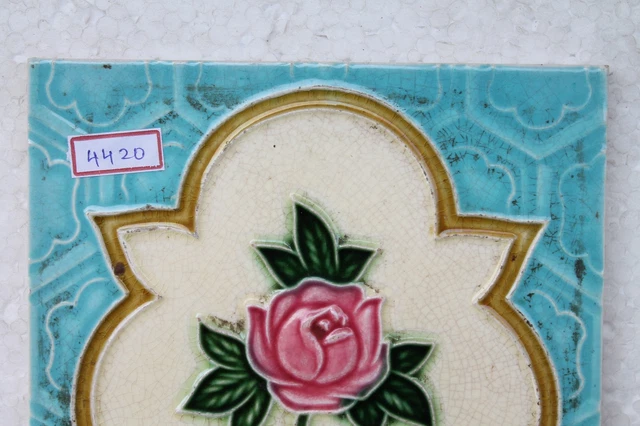 Vintage Tile Art Nouveau Majolica Pink Flower Design Architecture Tile Nh4420 2
