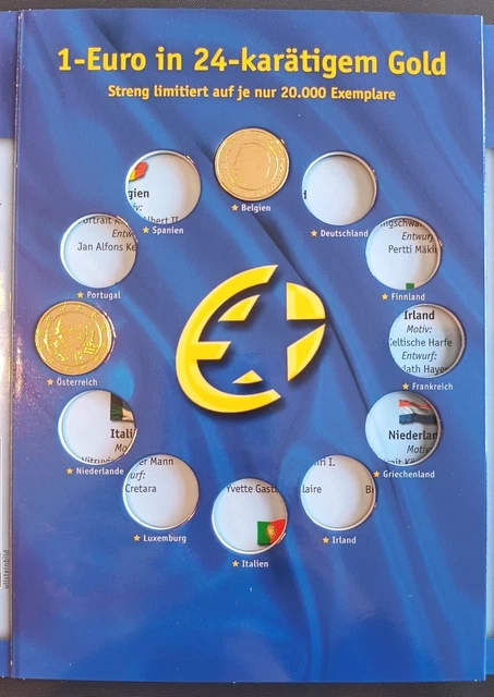 2 x 1 Euro Vergoldet Im Folder Die 1 Euro Münzen Der 12 Euro Staaten NUR 2... 2