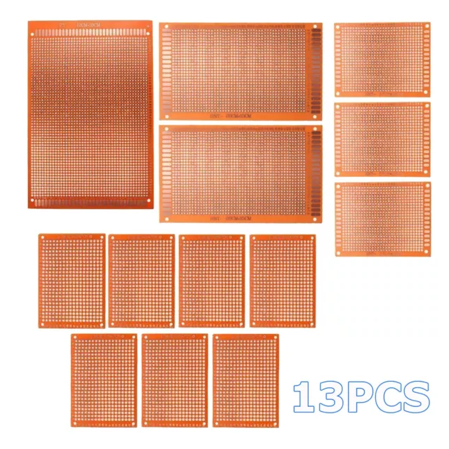 13pc PCB Kit Prototyping Single Sided Circuit Board Breadboard Stripboards 2