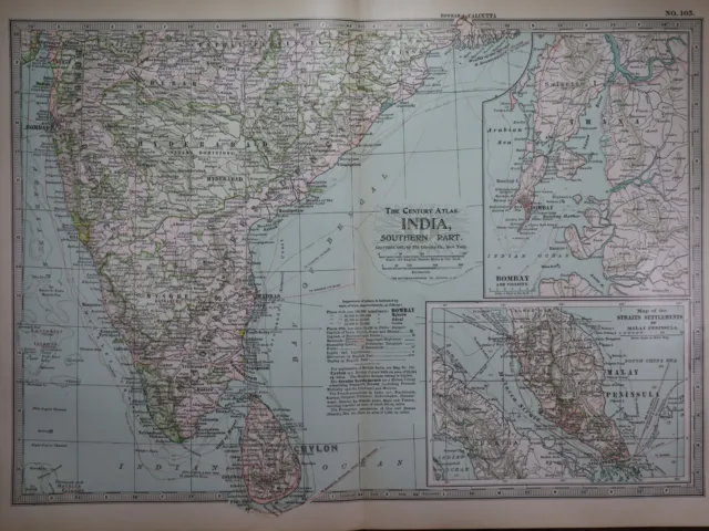Old 1902 Century Atlas Map ~SOUTHERN INDIA ~(12x16) -#1171