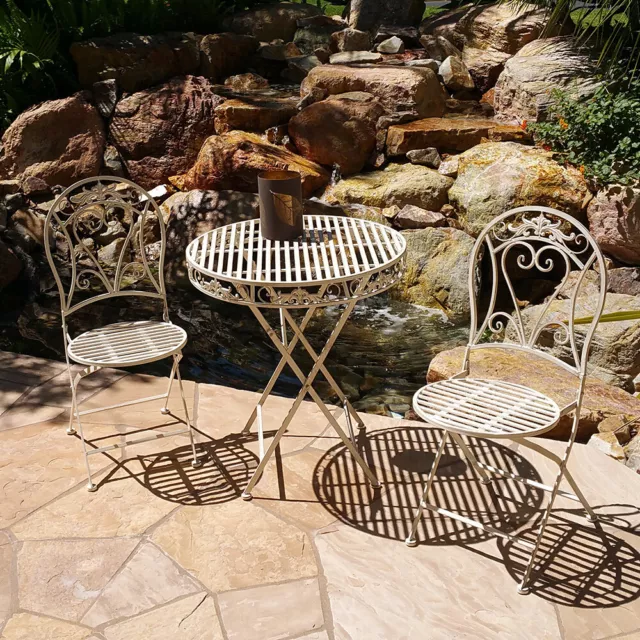 Neuf ! 3 Pièce VERSAILLES Vieilli Lourd Fer Pliable Bistro Set -2 Chaises +