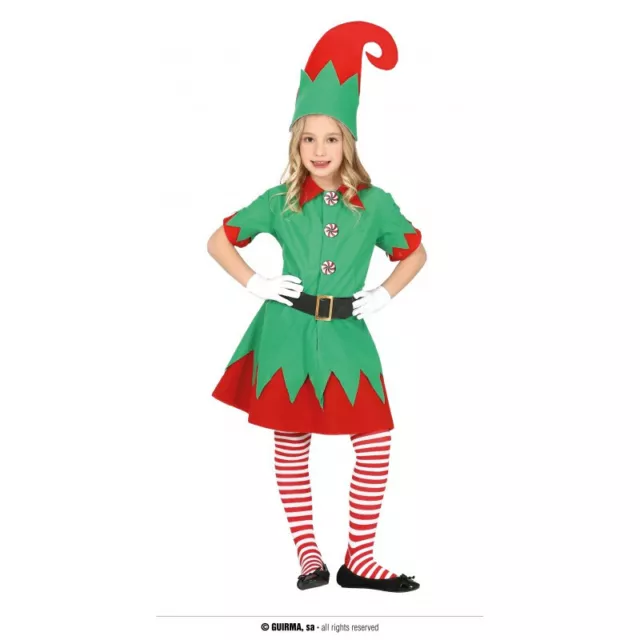 Costume Elfa Aiutante Babbo Natale Carnevale Vestito Guirma Bambina Natale Elfo