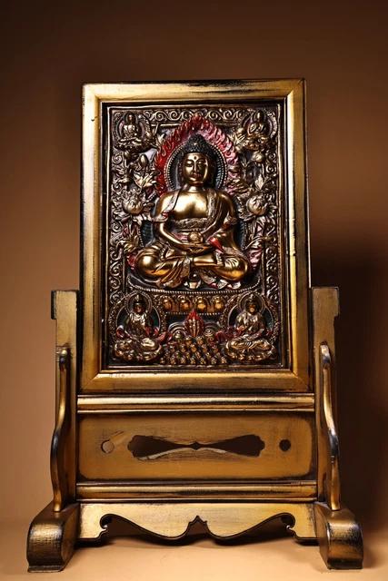 Treasured relief painted gold Thangka screen