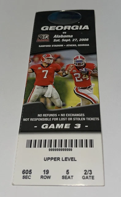 Georgia Football Vs Alabama game Day ticket Stub. 2008