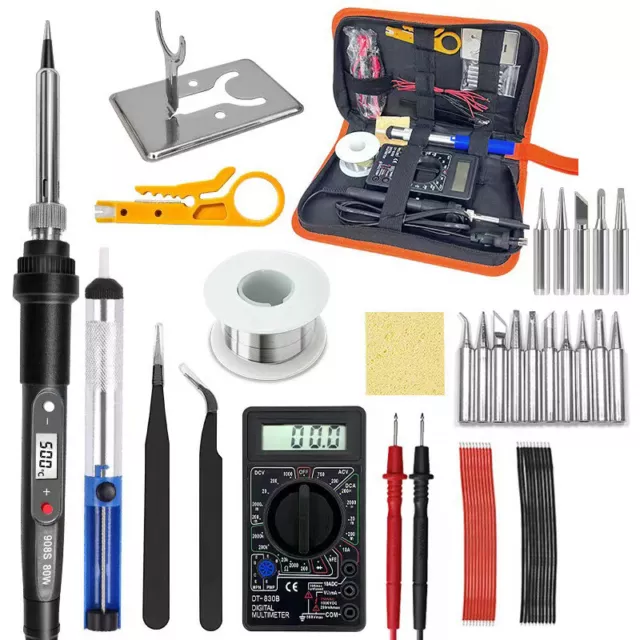 80W Soldering Iron Kit Electric Welding Tool Solder Tips Adjustable Temperature