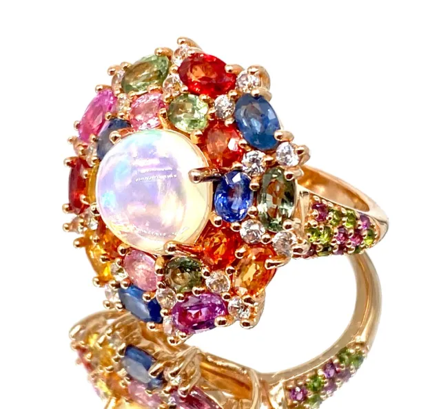 Mehers Jewelry 9.94ct Ethiopian Opal & Multi Sapphire Gemstone Rose Vermeil Ring