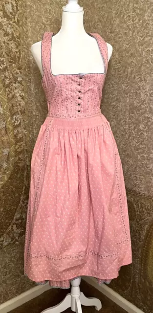 Vtg. Pink Floral Heller Dirndl Salzburg Oktoberfest Dress w/ Apron Sz. 40/US 12