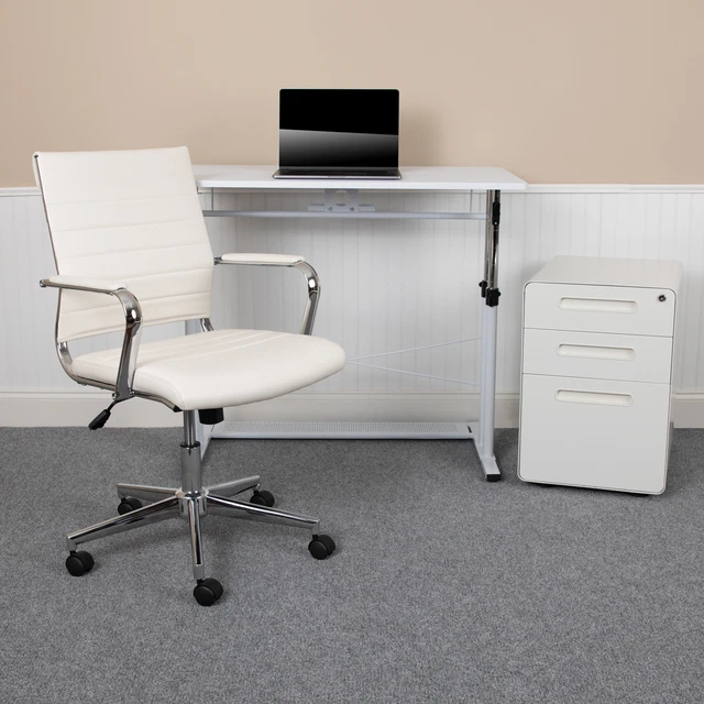 Stiles Work From Home Kit - White Adjustable Computer Desk, LeatherSoft Offic...