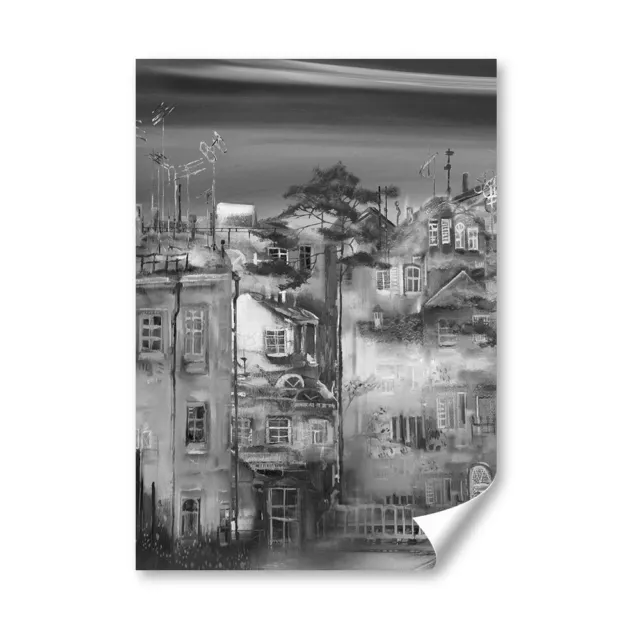 A5 - BW - Abstract Painting Houses Town Print 14.8x21cm 280gsm #43851