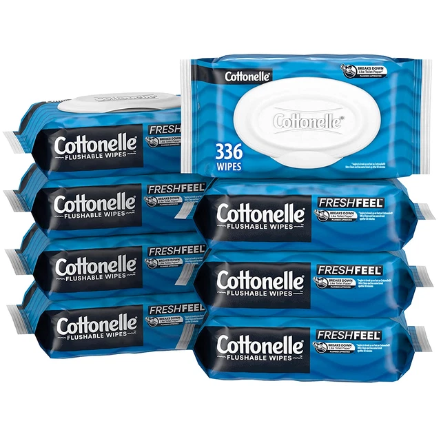 Toallitas húmedas enjuagables Cottonelle Freshfeel, toallitas húmedas para adultos, 8 paquetes abatibles, 42