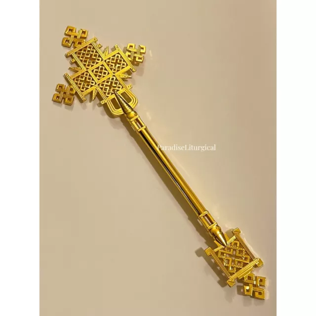 Gold Hand Cross Ethiopian Tekle Haymanot Orthodox Church Jerusalem Blessed Cross