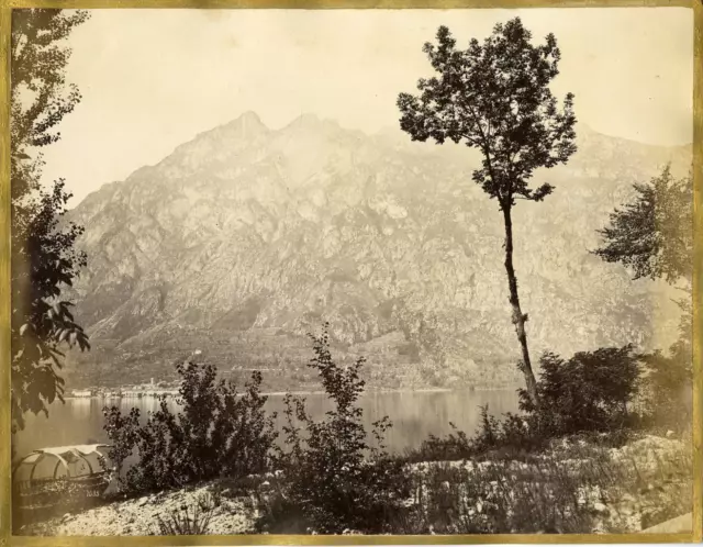 Italia, Lago di Lugano Vintage albumen print. Vintage Italy Tirage albuminé