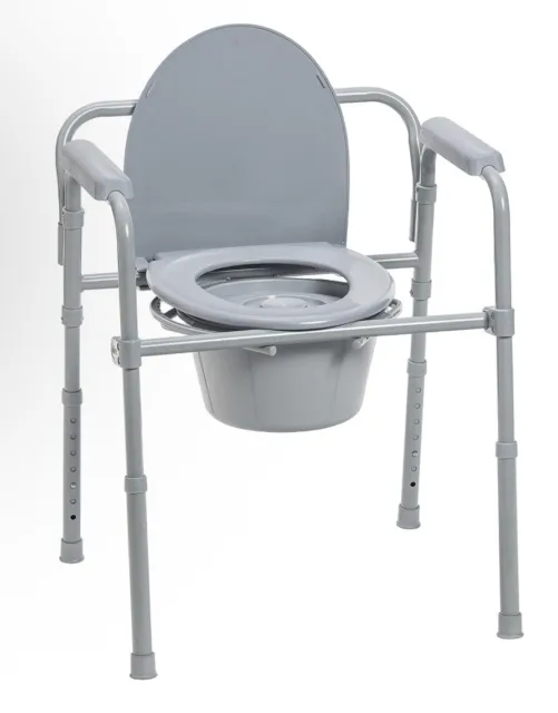 Drive Medical Folding Steel Bedside Commode Chair Portable Toilet