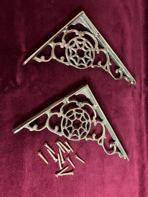 Vintage Brass Shelf Brackets with Screws 2