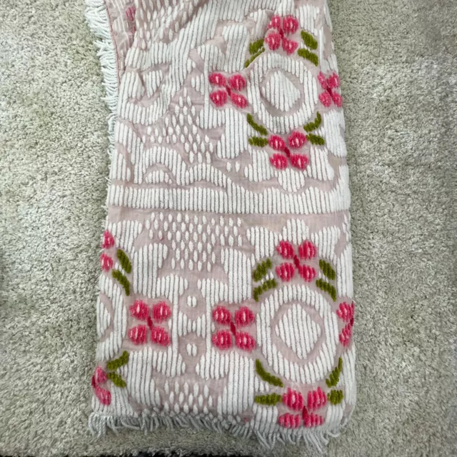 Vintage Morgan Jones Chenille Bedspread Full Pink Floral 100 in x 42 in