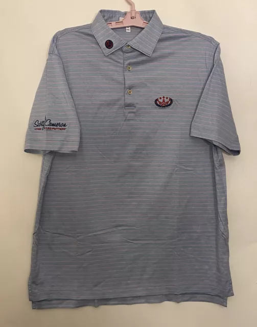 Scotty Cameron X Peter Millar Polo Shirt Mens Medium Blue Pink Striped 7PT Crown