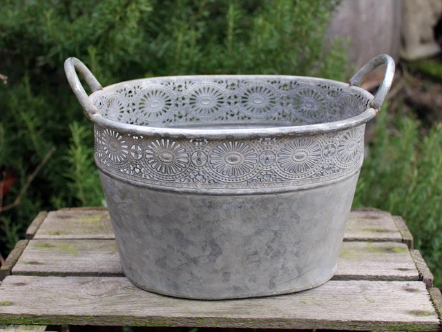 BLUMENTOPF METALL OVAL Pflanzkübel Gefäß Pflanzschale Vintage Shabby