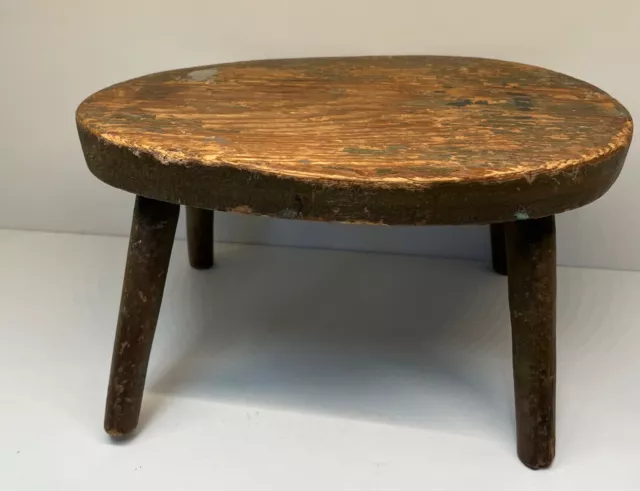 PRIMITIVE WOODEN HANDMADE STOOL RUSTIC 19th. ,AL-5