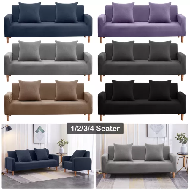 VELVET Elastic STRETCH SOFA COVERS Slipcover Protector Settee 1/2/3/4 Seater