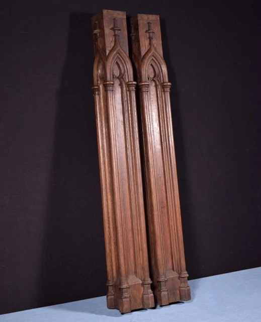 *36" Tall Pair of French Antique Gothic Solid Oak Posts/Pillars/Columns Salvage 3